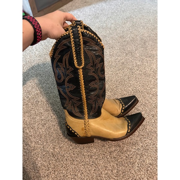 Old Gringo Cowboy Boots Pointed Toe Black & Beige Leather Western Style 7.5 E - Picture 4 of 9